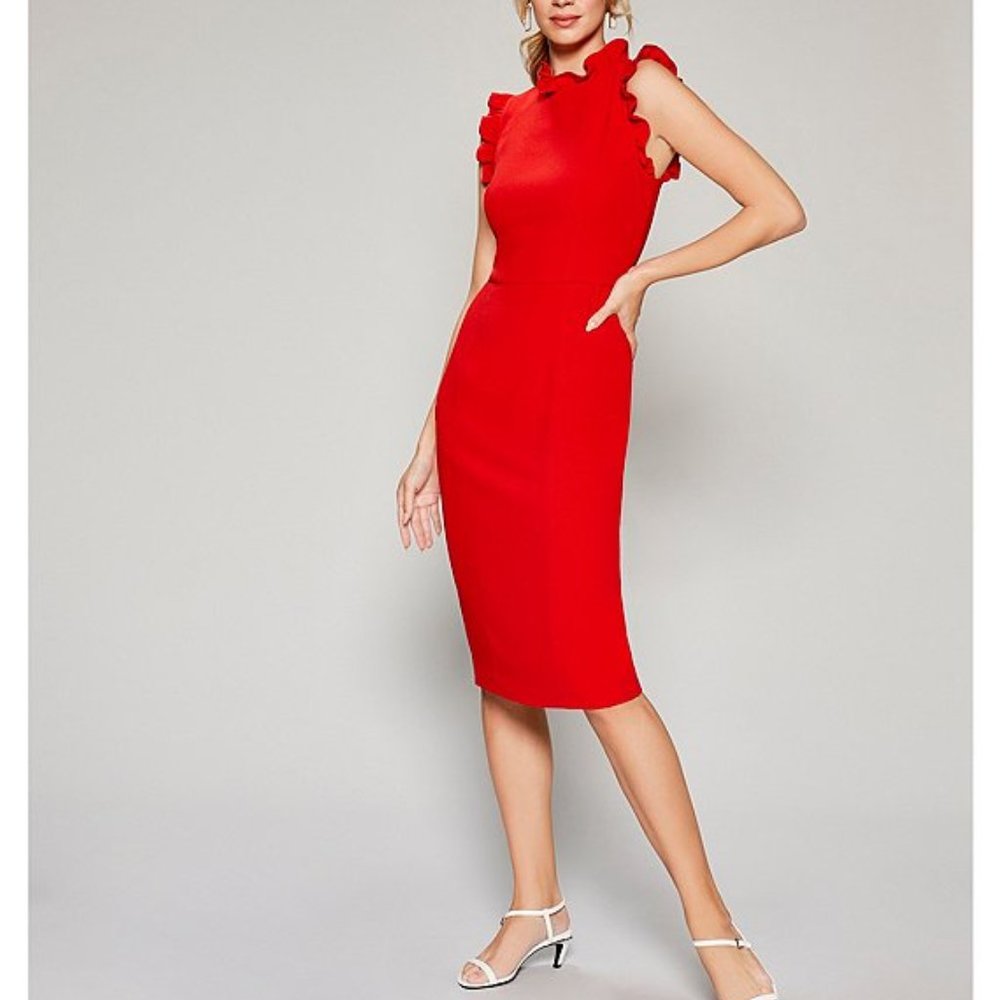 Maggy London Red Ruffle Sheath Dress